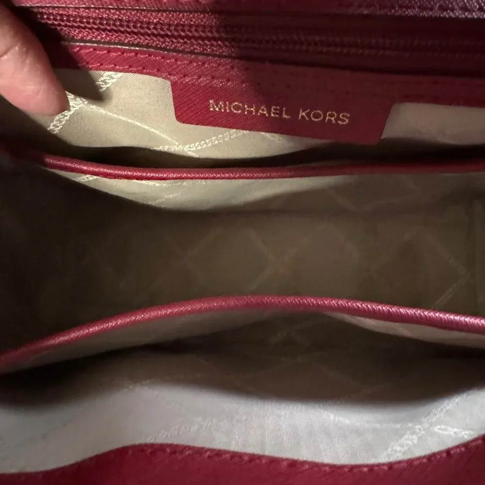 Michael Kors Brandi Womens Maroon Leather Gold Trim Top Handle Satchel Bag Purse - Picture 9 of 14